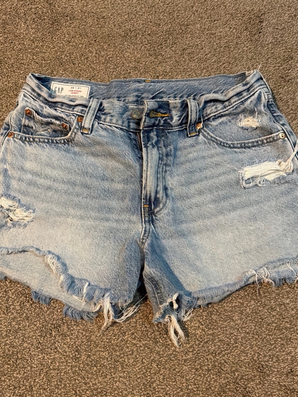 GAP Light Blue Distressed Low-Rise Low Stride Denim Shorts